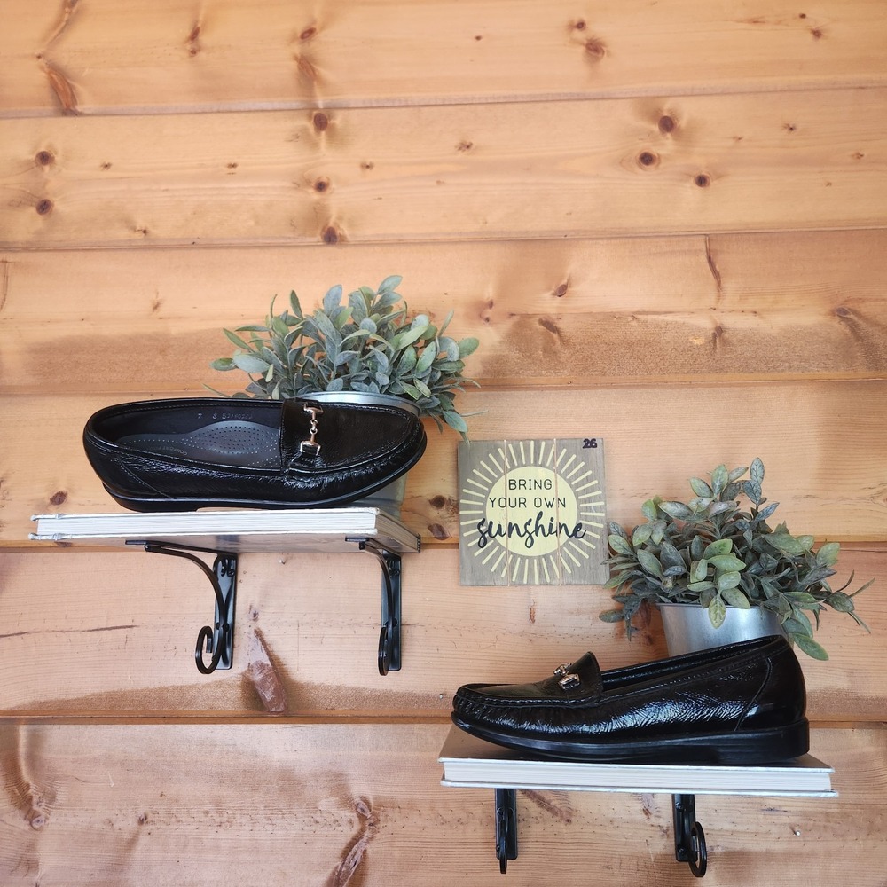 SAS Metro Black Patent Leather Loafers Slip On Moc Pinch Shoe Comfort Horsebit 7